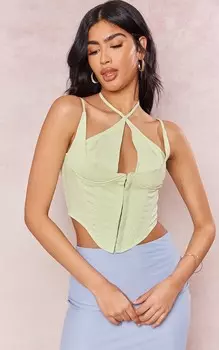 PrettyLittleThing Фисташковый корсет с крючками и бретельками на шее