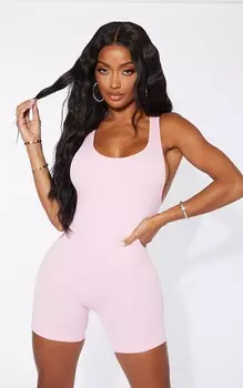 PrettyLittleThing Форма Baby Pink Contour в рубчик с овальным вырезом Комбинезон