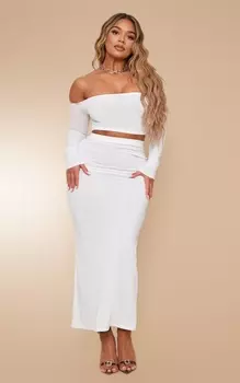 PrettyLittleThing Форма Кремовый Контур Джерси Топ с длинными рукавами и бардо