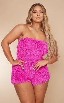 PrettyLittleThing Форма Розовый комбинезон-бандо с искусственными перьями
