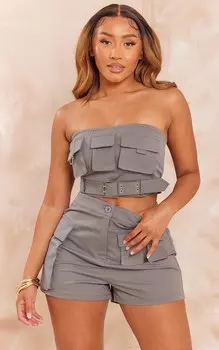 PrettyLittleThing Форма Темно-серый Бандо-карго с пряжкой из твила