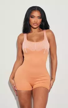 PrettyLittleThing Форма жженого оранжевого контрастного бесшовного комбинезона в рубчик