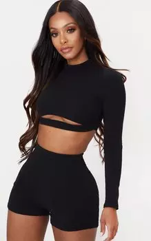 PrettyLittleThing Формируемые черные шорты с высокой талией