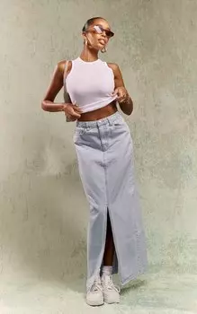 PrettyLittleThing Голубая джинсовая длинная юбка с объемным разрезом