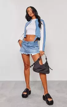 PrettyLittleThing Голубая ультрамини-джинсовая юбка с потертым краем и карманами