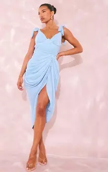 PrettyLittleThing Голубое платье мидакси с драпировкой и плиссировкой на косточках