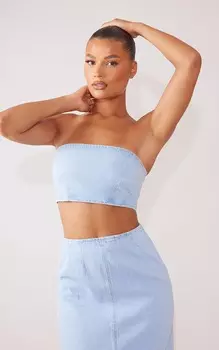 PrettyLittleThing Голубой джинсовый топ-бандо