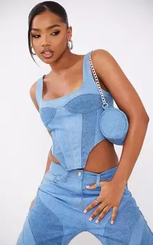 PrettyLittleThing Голубой джинсовый топ с контрастным подолом