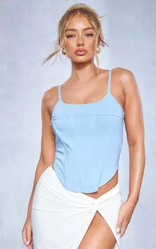 PrettyLittleThing Голубой корсетный топ из эластичной ткани