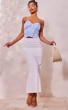 PrettyLittleThing Голубой тканый укороченный корсет со складками и открытыми швами