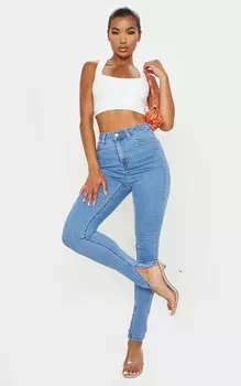 PrettyLittleThing Голубые джинсы скинни с разрезом по бокам