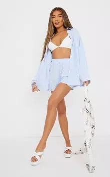 PrettyLittleThing Голубые плавучие шорты из плетеной ткани с эластичной резинкой в тонкую полоску