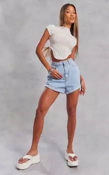 PrettyLittleThing Голубые шорты для мам с отворотом