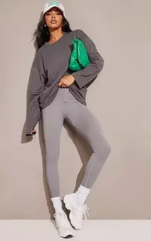 PrettyLittleThing Хлопковая темно-серая футболка оверсайз с длинными рукавами