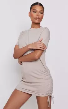 PrettyLittleThing Хлопковое платье-футболка с короткими рукавами и рюшами по бокам