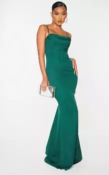 PrettyLittleThing Изумрудно-зеленое платье подружки невесты с корсетом и драпировкой