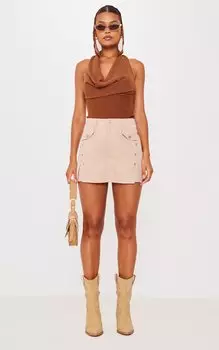 PrettyLittleThing Юбка-карго с карманами и персиковой отделкой Stone