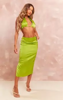 PrettyLittleThing Юбка мидакси из атласа шартрез с высокой талией