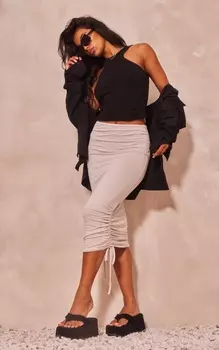 PrettyLittleThing Юбка мидакси из джерси Stone со сборками по бокам