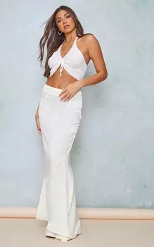 PrettyLittleThing Юбка мидакси кремового цвета из кованого атласа «рыбий хвост»