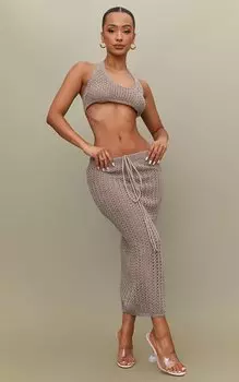 PrettyLittleThing Юбка мидакси Petite Taupe крючком