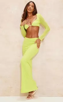 PrettyLittleThing Юбка мидакси с низкой посадкой и лаймовой сеткой