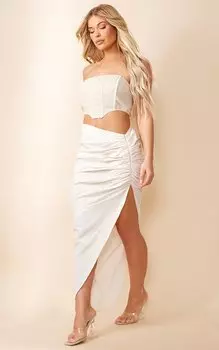 PrettyLittleThing Юбка мидакси с отделкой из камня и льняной отделкой со сборками и молнией