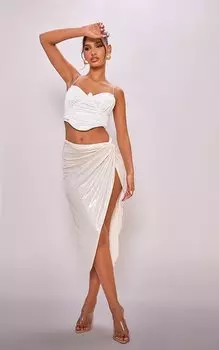 PrettyLittleThing Юбка миди цвета шампанского с металлизированным узлом сбоку