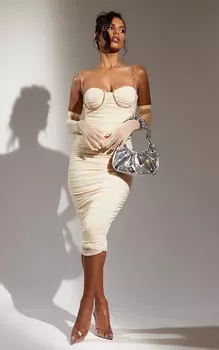 PrettyLittleThing Юбка-миди цвета шампанского со сборками