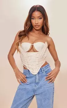 PrettyLittleThing Каменный атласный корсет на косточке с люверсами на шнуровке и чашками