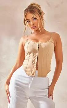 PrettyLittleThing Каменный тканый экстремальный ярусный корсет с крючками и проушинами