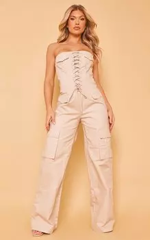 PrettyLittleThing Комбинезон-бандо из каменной ткани в стиле карго со шнуровкой