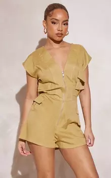 PrettyLittleThing Комбинезон без рукавов Petite Camel с карманами