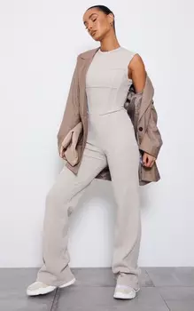 PrettyLittleThing Комбинезон без рукавов в рубчик с костяной отделкой