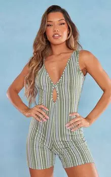 PrettyLittleThing Комбинезон из джерси с зеленой полоской и замочной скважиной