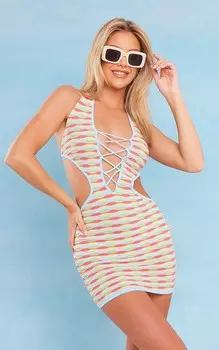 PrettyLittleThing Коралловое трикотажное платье Bubble Wave с экстремальным вырезом