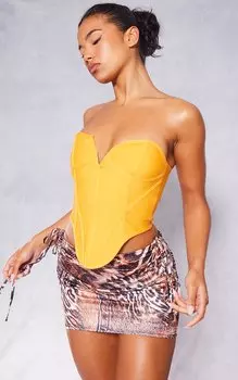 PrettyLittleThing Коричневая атласная юбка с принтом бабочки и эффектом омбре