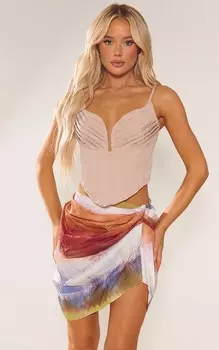 PrettyLittleThing Коричневая мини-юбка со сборками в стиле тай-дай