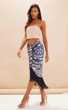 PrettyLittleThing Коричневая юбка-миди с кисточками на подоле и тигровым принтом