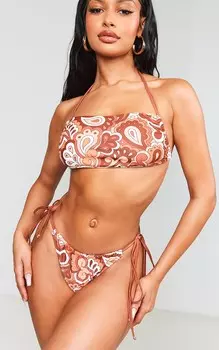 PrettyLittleThing Коричневые двусторонние регулируемые плавки бикини с завязками по бокам