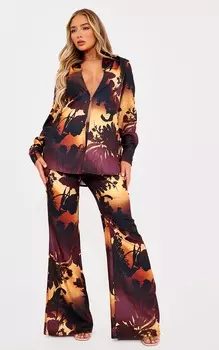 PrettyLittleThing Коричневые широкие брюки с цветочным принтом омбре
