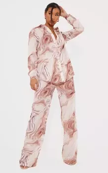 PrettyLittleThing Коричневые широкие брюки с мраморным принтом