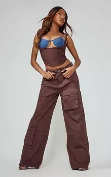 PrettyLittleThing Коричневые широкие джинсы с карманами-карго