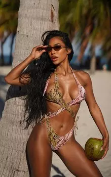 PrettyLittleThing Коричневый купальник с двойным животным принтом и контрастным вырезом