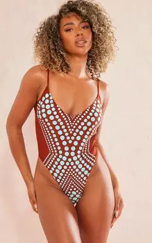 PrettyLittleThing Коричневый купальник с контрастными цветовыми блоками