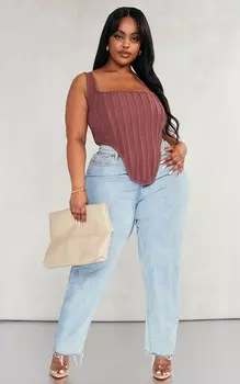 PrettyLittleThing Коричневый текстурированный корсетный топ Plus на косточке