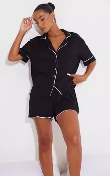 PrettyLittleThing Короткая пижама черного цвета из джерси оверсайз с окантовкой по окантовке