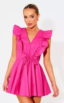 PrettyLittleThing Короткий комбинезон с расклешенными пуговицами из розового поплина