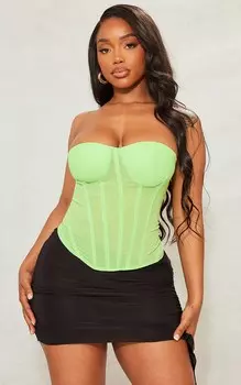 PrettyLittleThing Корсет-бандо из тканой сетки лаймового цвета