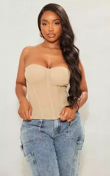 PrettyLittleThing Корсет-бандо из тканой сетки Shape Taupe